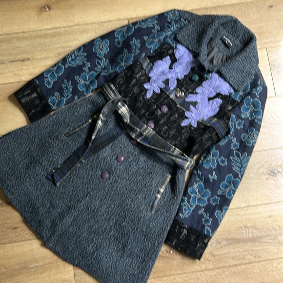 Sacred Threads Multicolor Floral Patchwork Boho Button-Up Coat Size L Junior - Picture 2 of 11